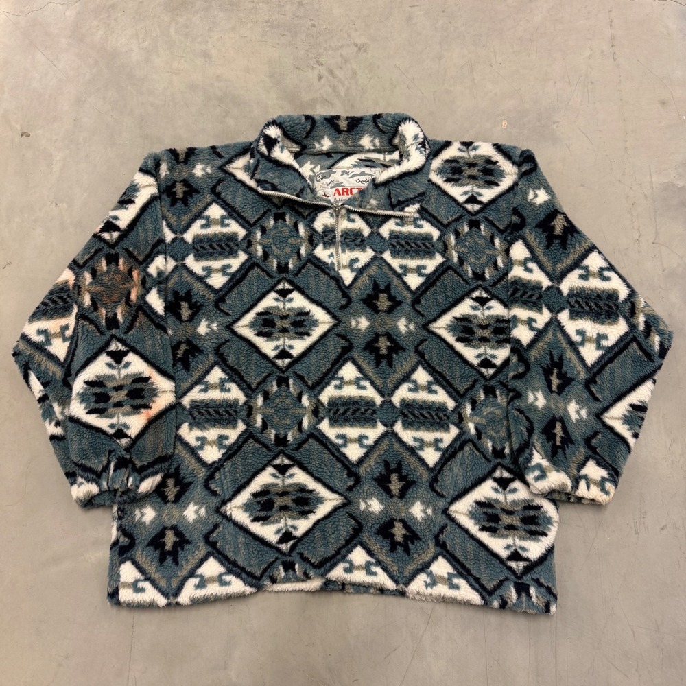Arctica Mens Southwestern Sherpa Fleece Quarter Zip Pullover Blue‎ Geometric L